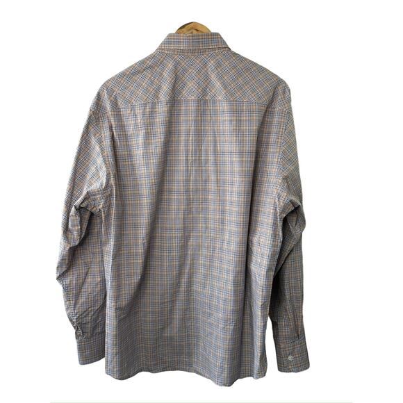 Johnston & Murphy Tailored Fit Orange Plaid Button-Up Long Sleeve Shirt Sz Large - Picture 4 of 5